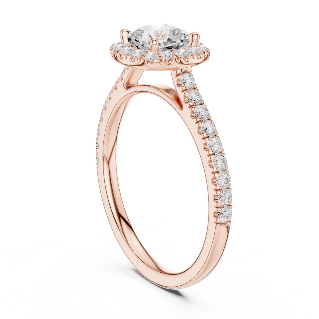 Cushion Cut Halo Diamond Engagement Ring with Pavé Band