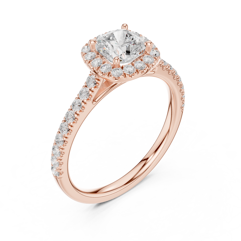 Cushion Cut Halo Diamond Engagement Ring with Pavé Band