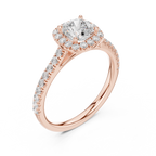 Cushion Cut Halo Diamond Engagement Ring with Pavé Band