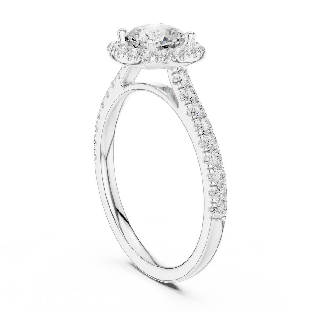 Cushion Cut Halo Diamond Engagement Ring with Pavé Band
