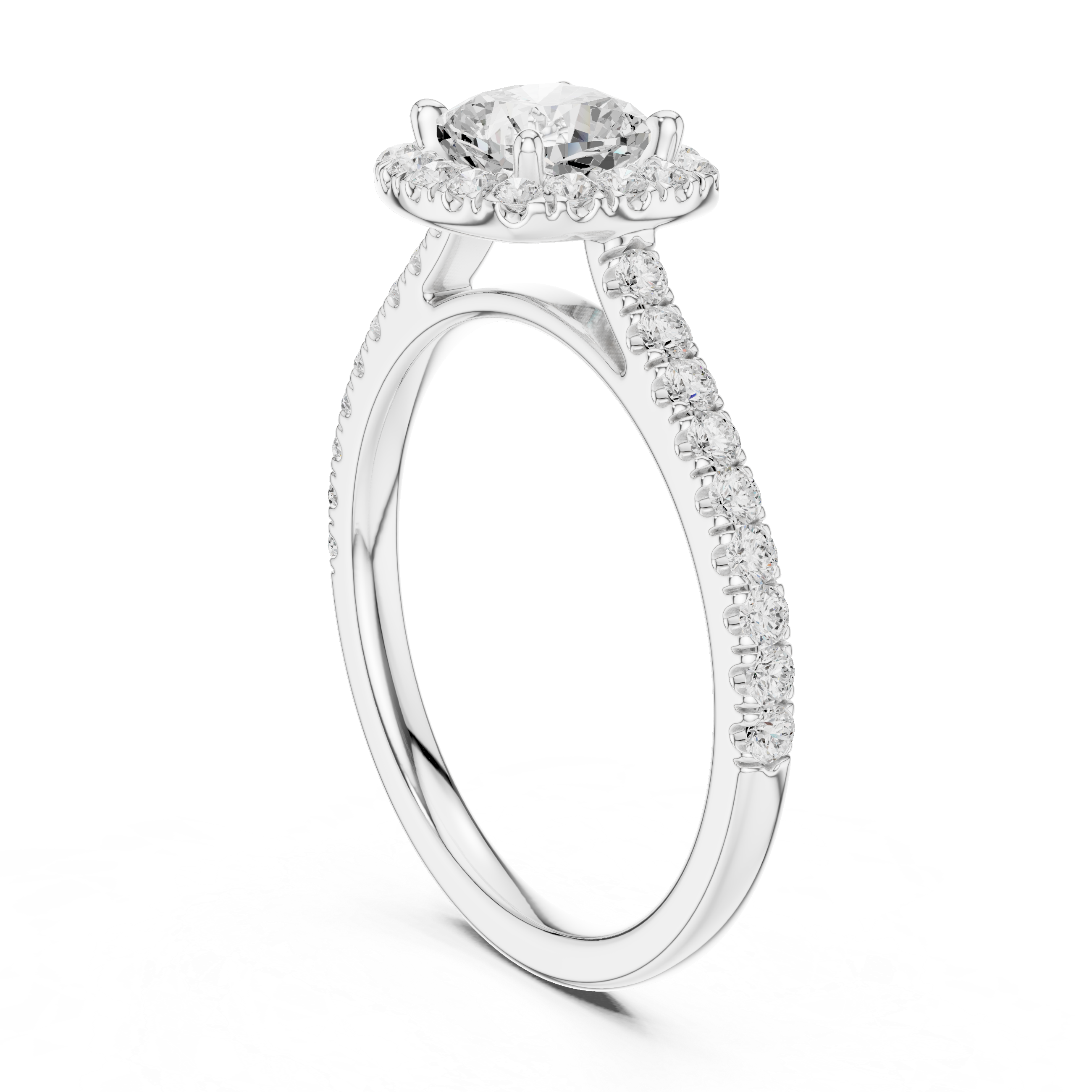 Cushion Cut Halo Diamond Engagement Ring with Pavé Band