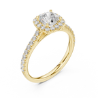 Cushion Cut Halo Diamond Engagement Ring with Pavé Band