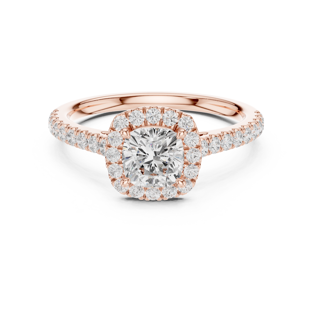 Cushion Cut Halo Diamond Engagement Ring with Pavé Band