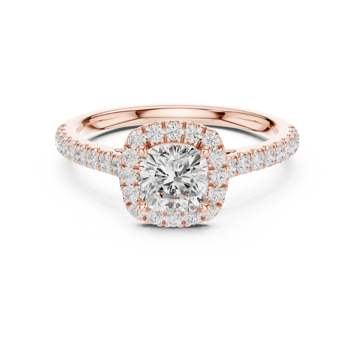 1.39 CTW Cushion Cut Halo Diamond Engagement Ring with Pavé Band – view 5 of 12, lab grown diamond band | Jewelix Atelier