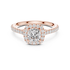 Cushion Cut Halo Diamond Engagement Ring with Pavé Band