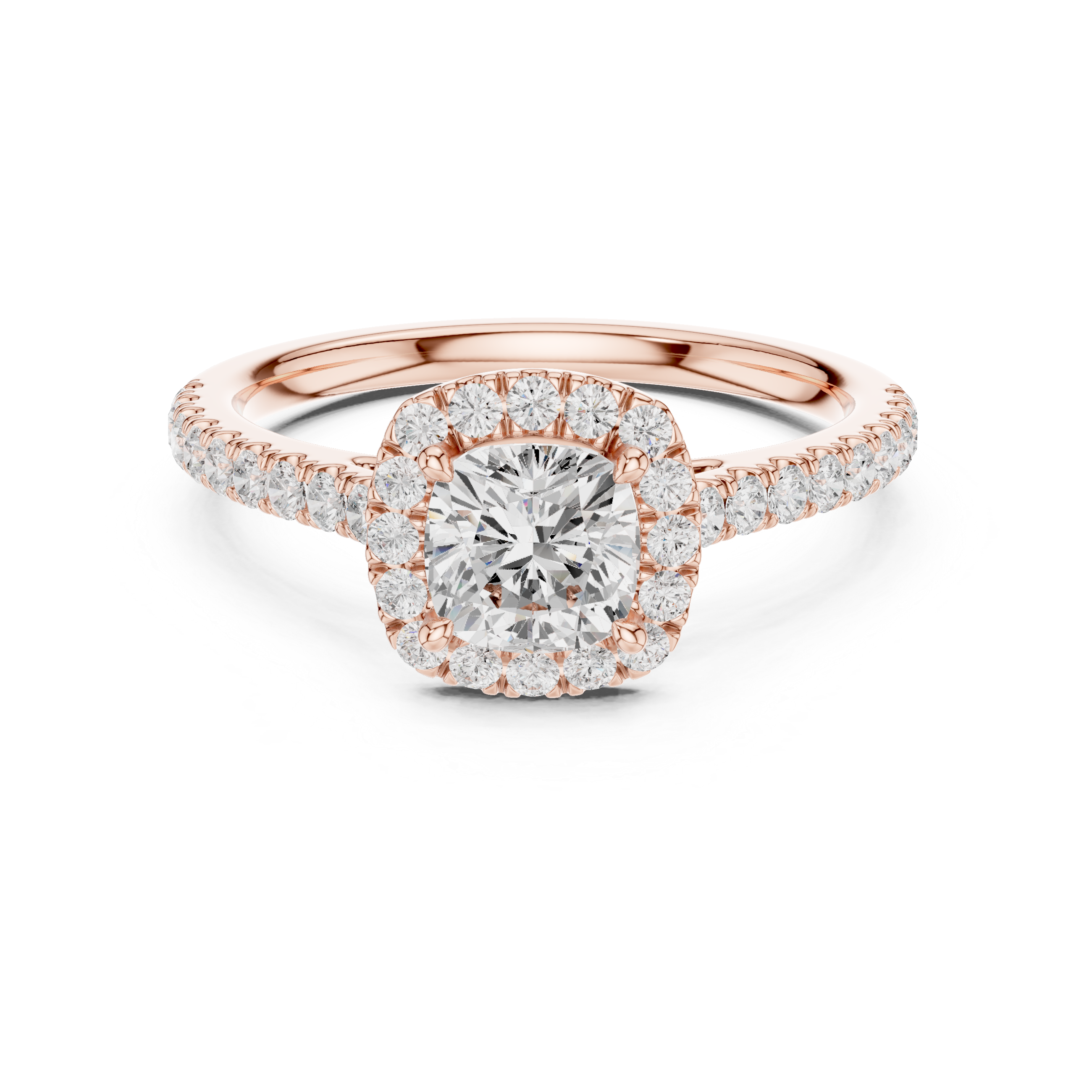 Cushion Cut Halo Diamond Engagement Ring with Pavé Band