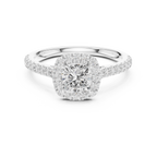 Cushion Cut Halo Diamond Engagement Ring with Pavé Band
