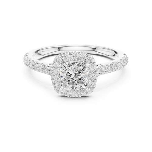 1.39 CTW Cushion Cut Halo Diamond Engagement Ring with Pavé Band — Jewelix Atelier