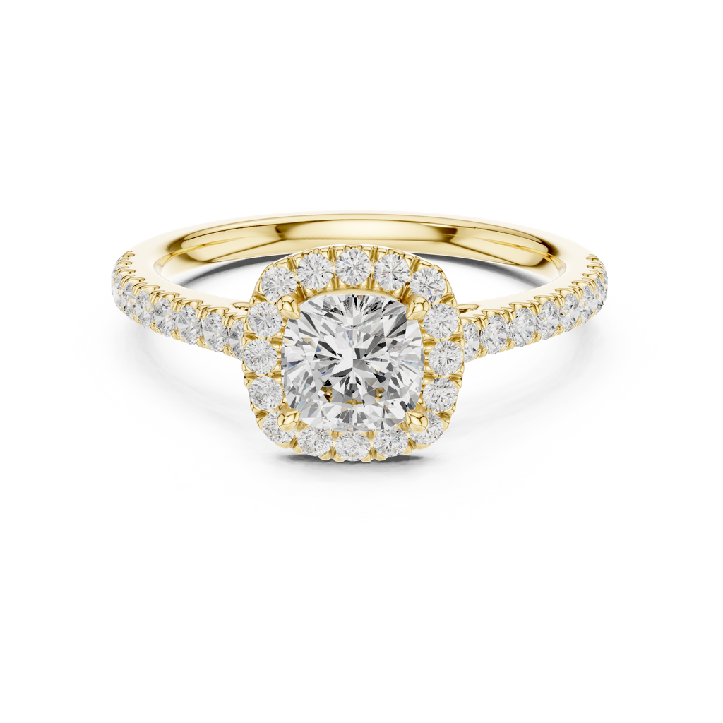 Cushion Cut Halo Diamond Engagement Ring with Pavé Band