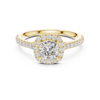 Cushion Cut Halo Diamond Engagement Ring with Pavé Band