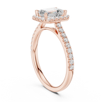 Emerald Cut Halo Diamond Engagement Ring with Pavé Band