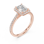 Emerald Cut Halo Diamond Engagement Ring with Pavé Band