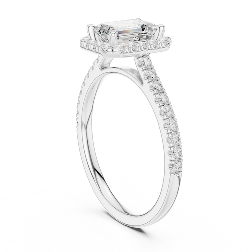 1.43 CTW Emerald Cut Halo Diamond Engagement Ring with Pavé Band – view 2 of 12, lab grown diamond band | Jewelix Atelier