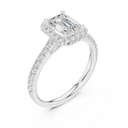 Emerald Cut Halo Diamond Engagement Ring with Pavé Band