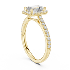 Emerald Cut Halo Diamond Engagement Ring with Pavé Band