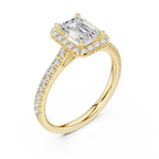Emerald Cut Halo Diamond Engagement Ring with Pavé Band