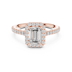 Emerald Cut Halo Diamond Engagement Ring with Pavé Band