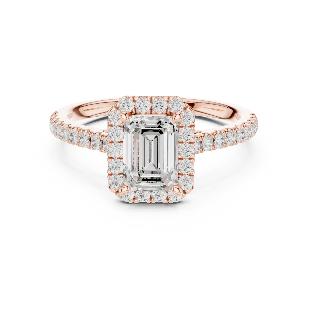 1.43 CTW Emerald Cut Halo Diamond Engagement Ring with Pavé Band – view 5 of 12, lab grown diamond band | Jewelix Atelier