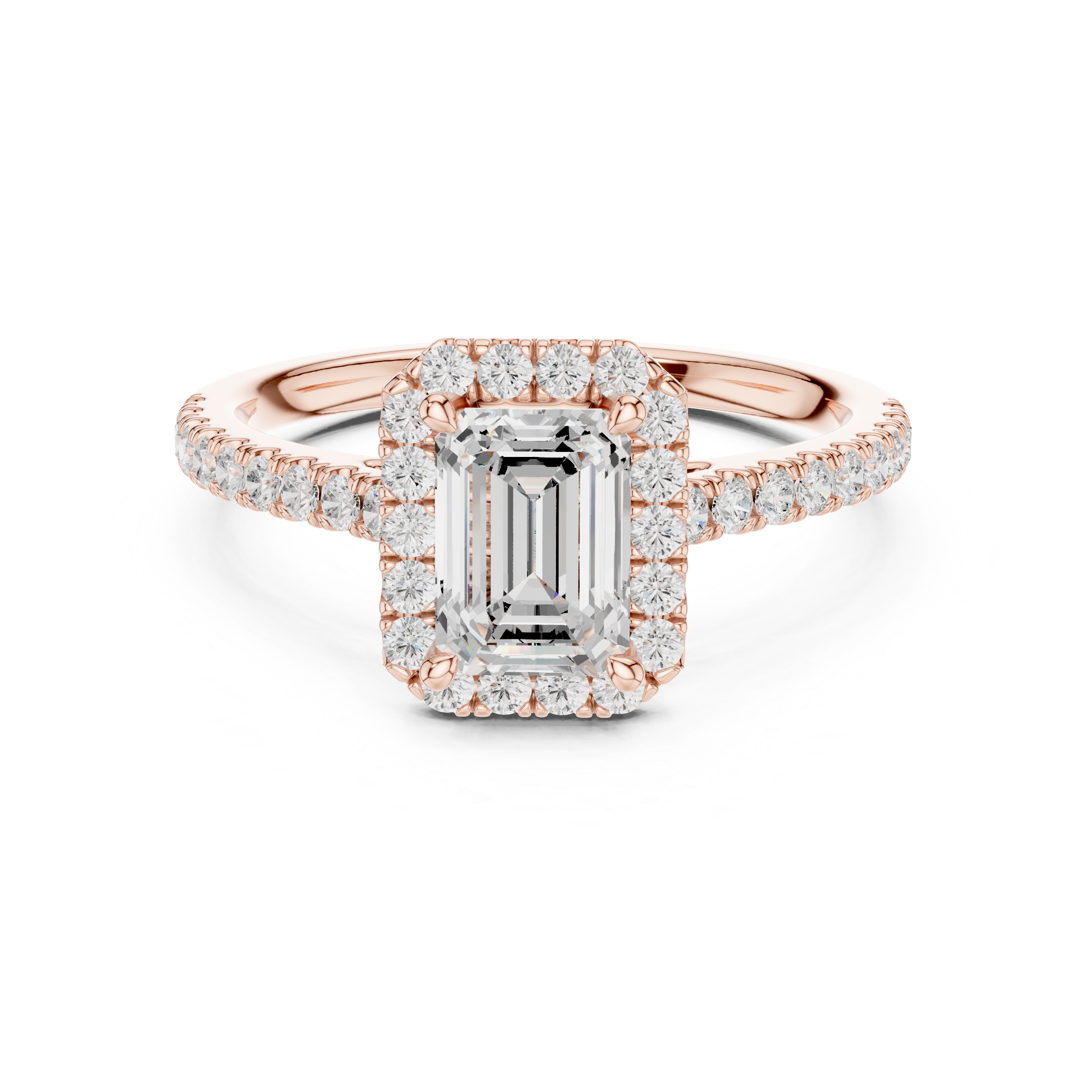Emerald Cut Halo Diamond Engagement Ring with Pavé Band