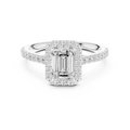 Emerald Cut Halo Diamond Engagement Ring with Pavé Band
