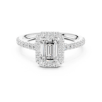 Emerald Cut Halo Diamond Engagement Ring with Pavé Band