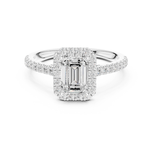 1.43 CTW Emerald Cut Halo Diamond Engagement Ring with Pavé Band – Style DYOR-113 EM-1 — Jewelix Atelier
