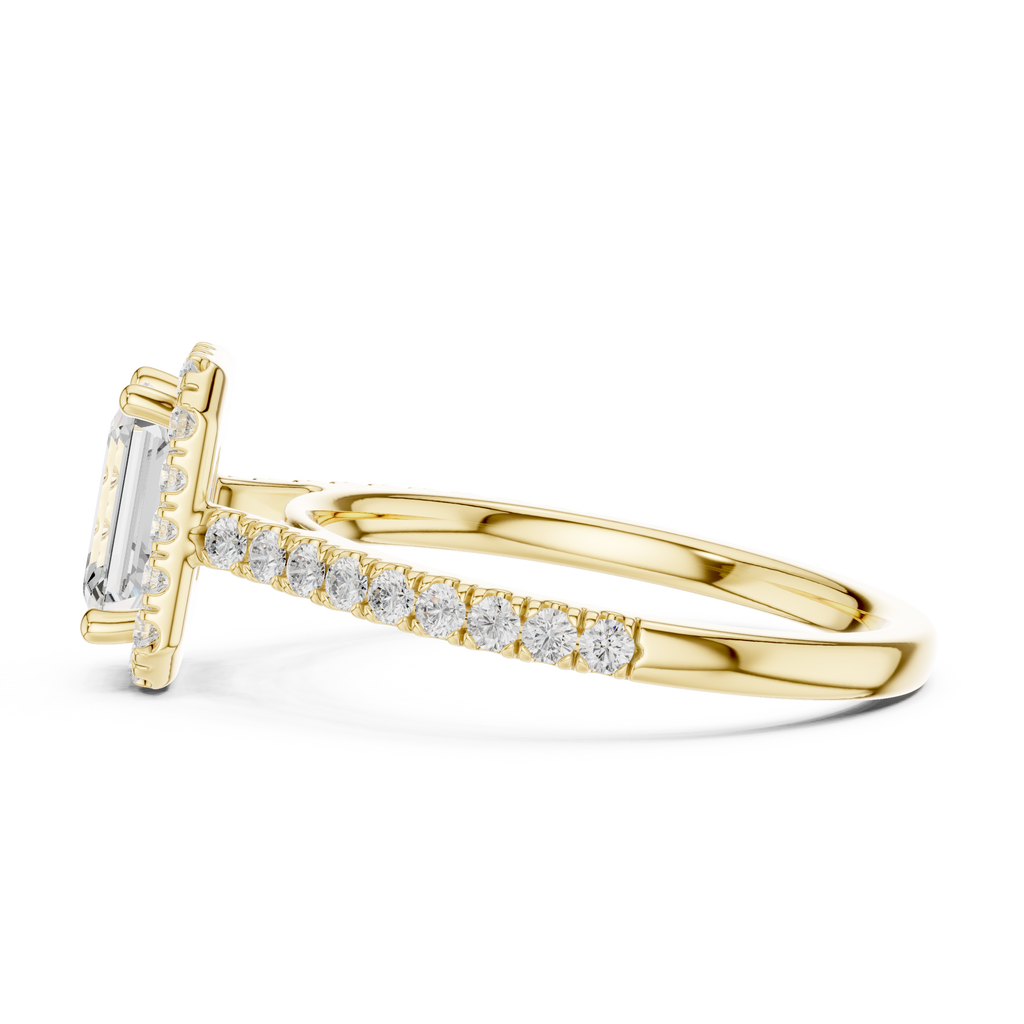 Emerald Cut Halo Diamond Engagement Ring with Pavé Band