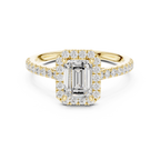 Emerald Cut Halo Diamond Engagement Ring with Pavé Band