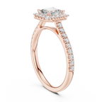 Princess Cut Halo Diamond Engagement Ring with Pavé Band