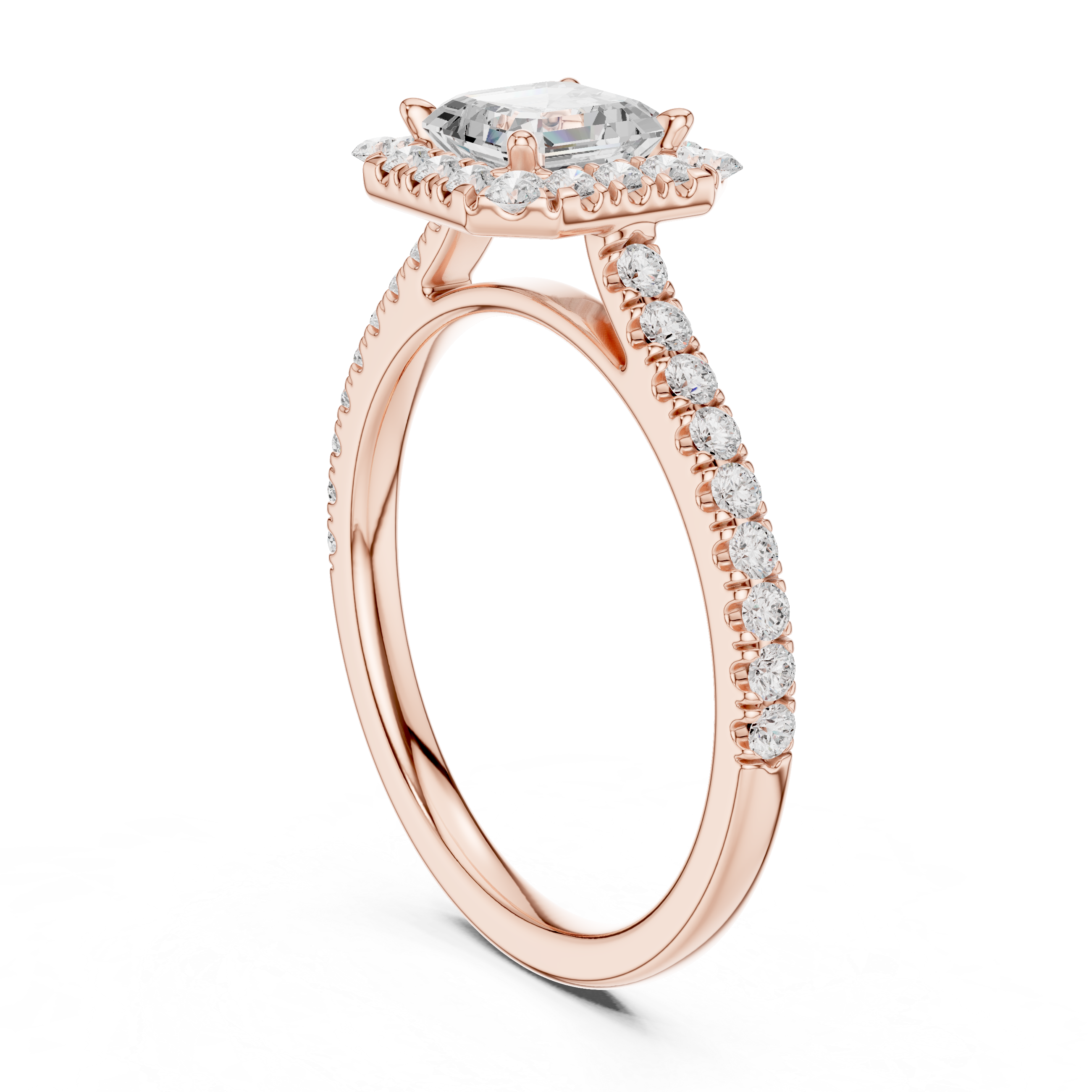 Princess Cut Halo Diamond Engagement Ring with Pavé Band