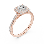 Princess Cut Halo Diamond Engagement Ring with Pavé Band