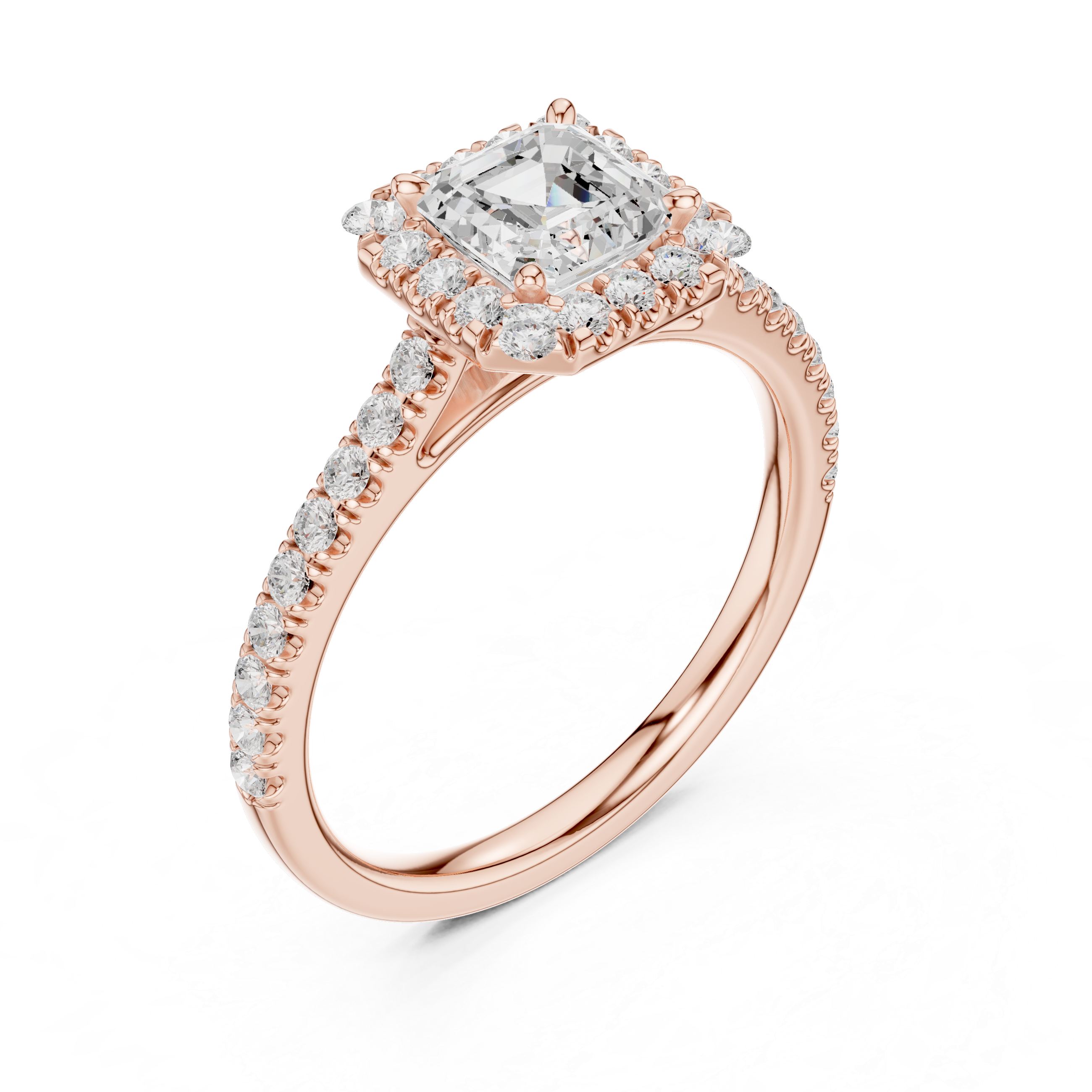 Princess Cut Halo Diamond Engagement Ring with Pavé Band