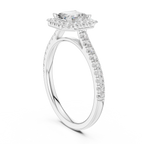 Princess Cut Halo Diamond Engagement Ring with Pavé Band