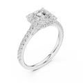 Princess Cut Halo Diamond Engagement Ring with Pavé Band