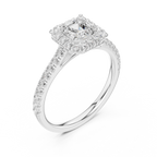 Princess Cut Halo Diamond Engagement Ring with Pavé Band