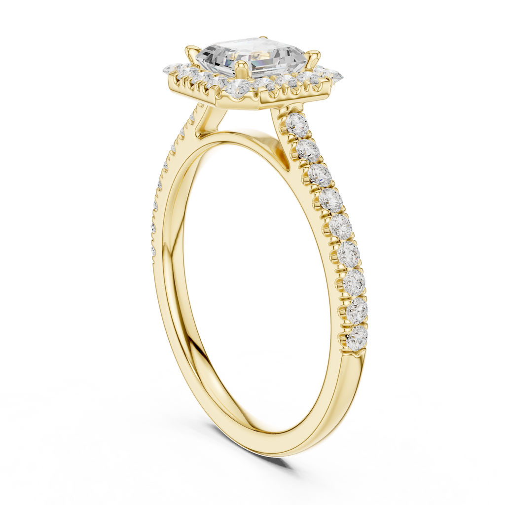 Princess Cut Halo Diamond Engagement Ring with Pavé Band