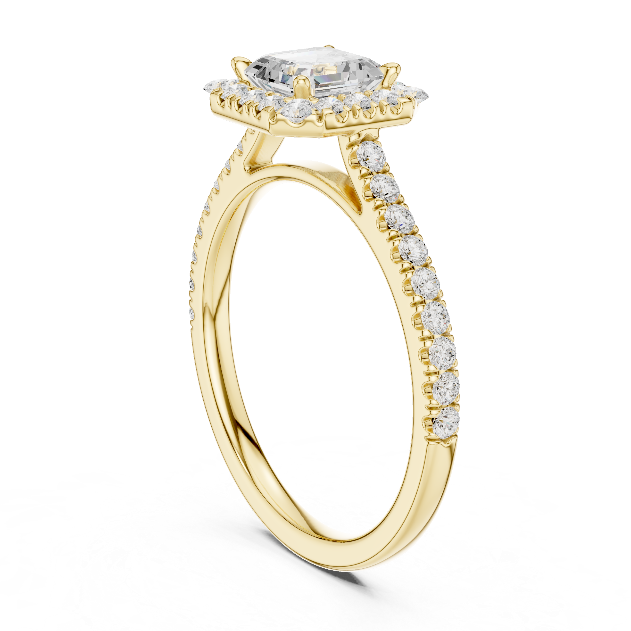 Princess Cut Halo Diamond Engagement Ring with Pavé Band