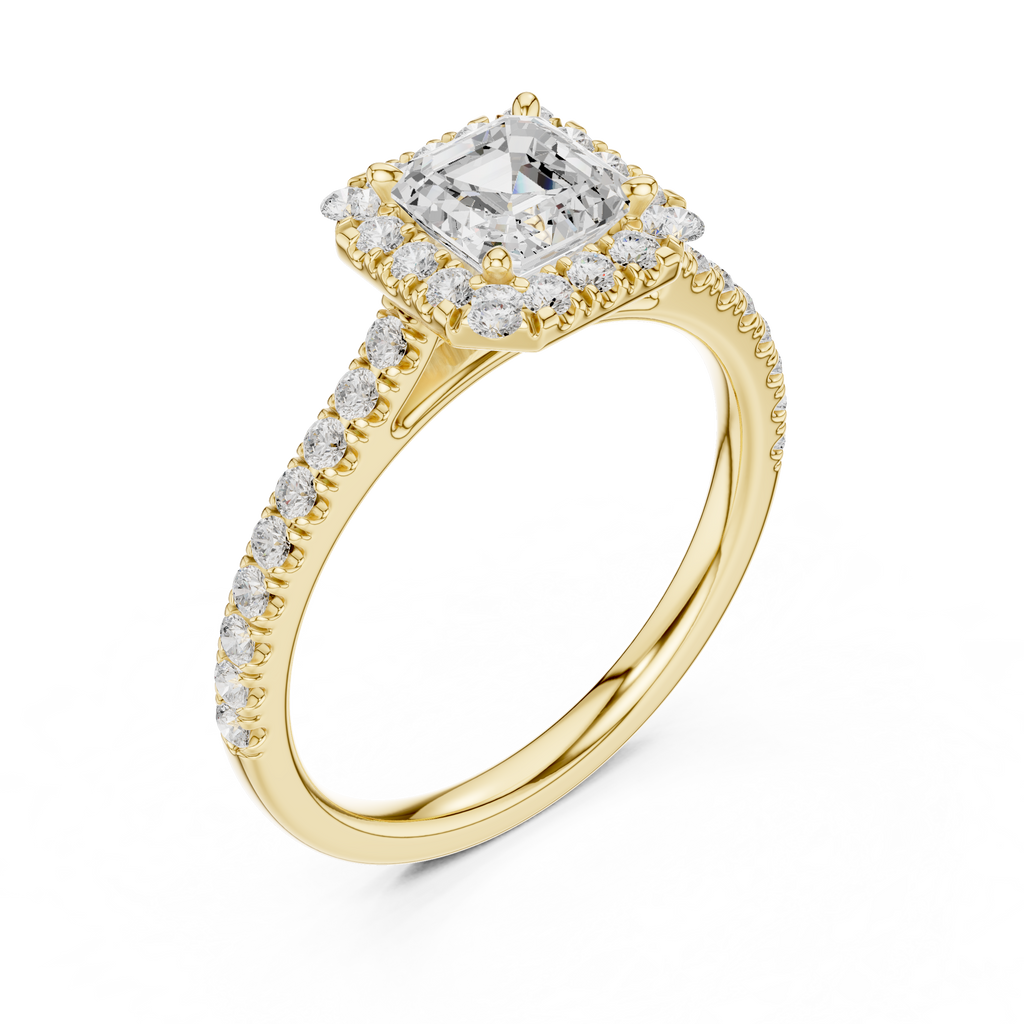 Princess Cut Halo Diamond Engagement Ring with Pavé Band