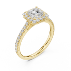 Princess Cut Halo Diamond Engagement Ring with Pavé Band