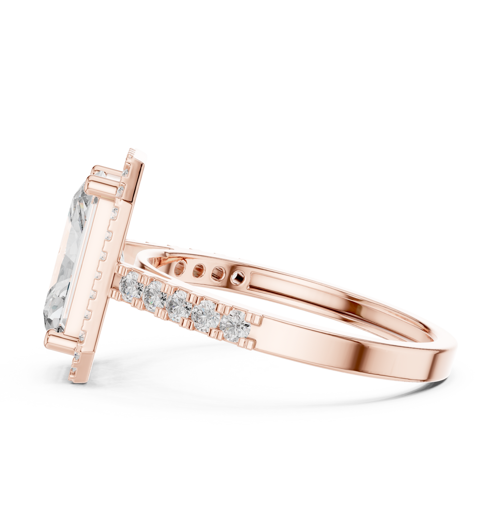 2.59 CT Radiant Cut Diamond Halo Engagement Ring with Pavé Band