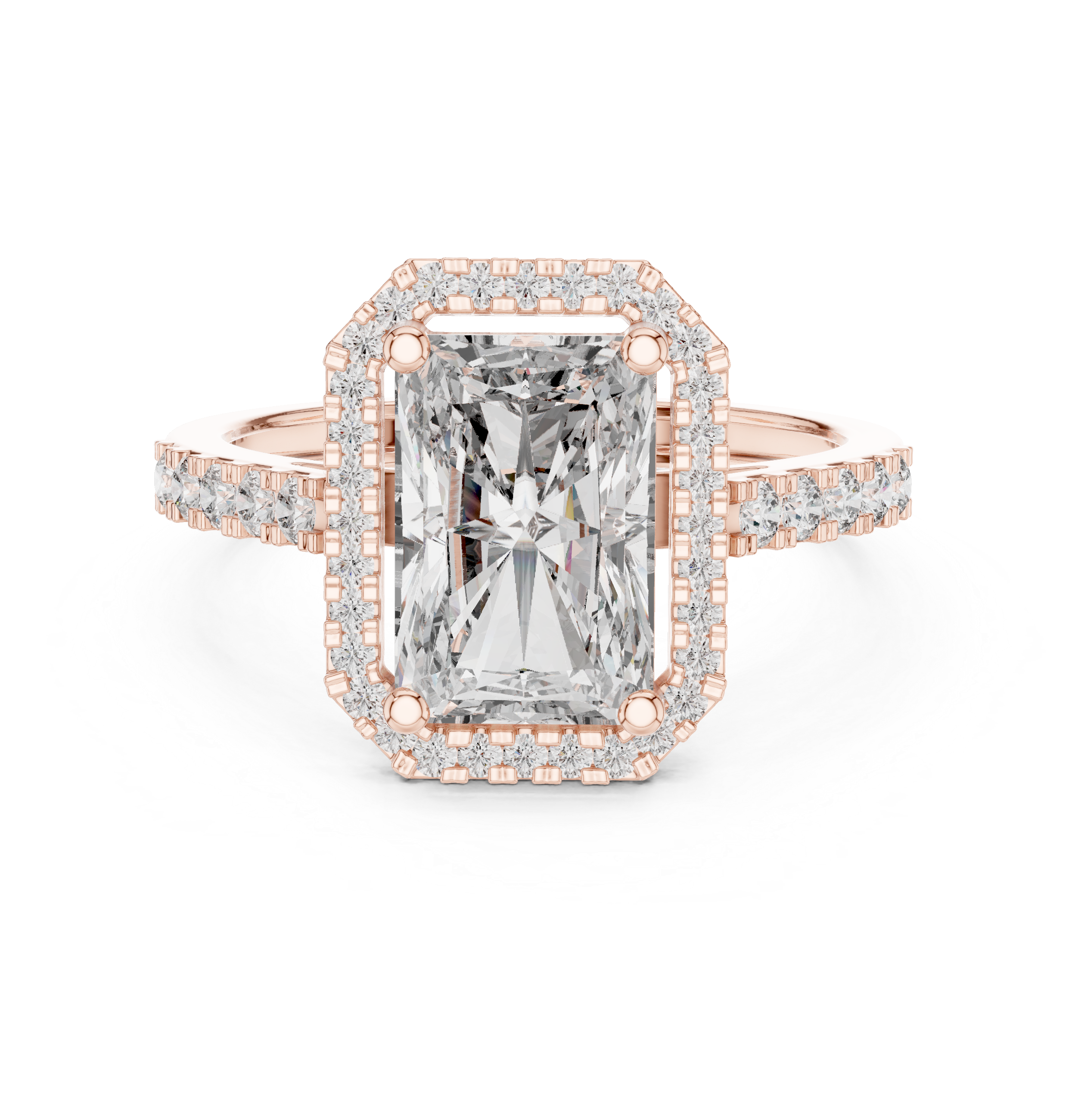 2.59 CT Radiant Cut Diamond Halo Engagement Ring with Pavé Band
