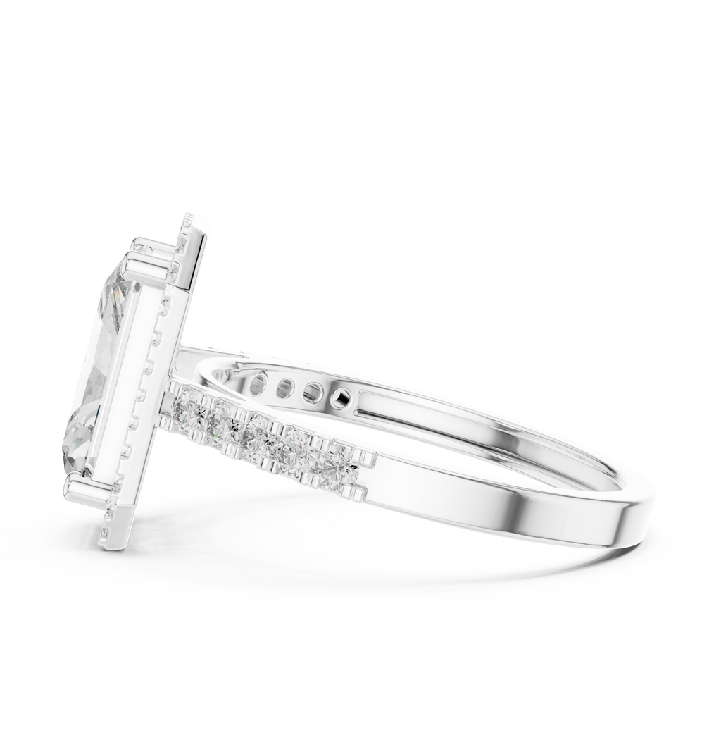 2.59 CT Radiant Cut Diamond Halo Engagement Ring with Pavé Band