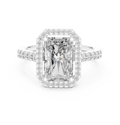 2.59 CT Radiant Cut Diamond Halo Engagement Ring with Pavé Band