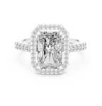 2.59 CT Radiant Cut Diamond Halo Engagement Ring with Pavé Band