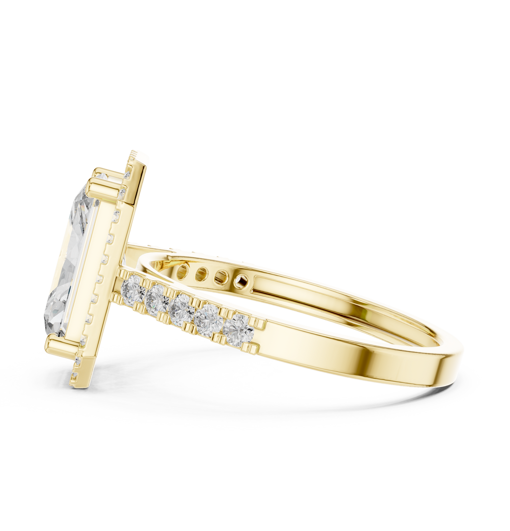 2.59 CT Radiant Cut Diamond Halo Engagement Ring with Pavé Band