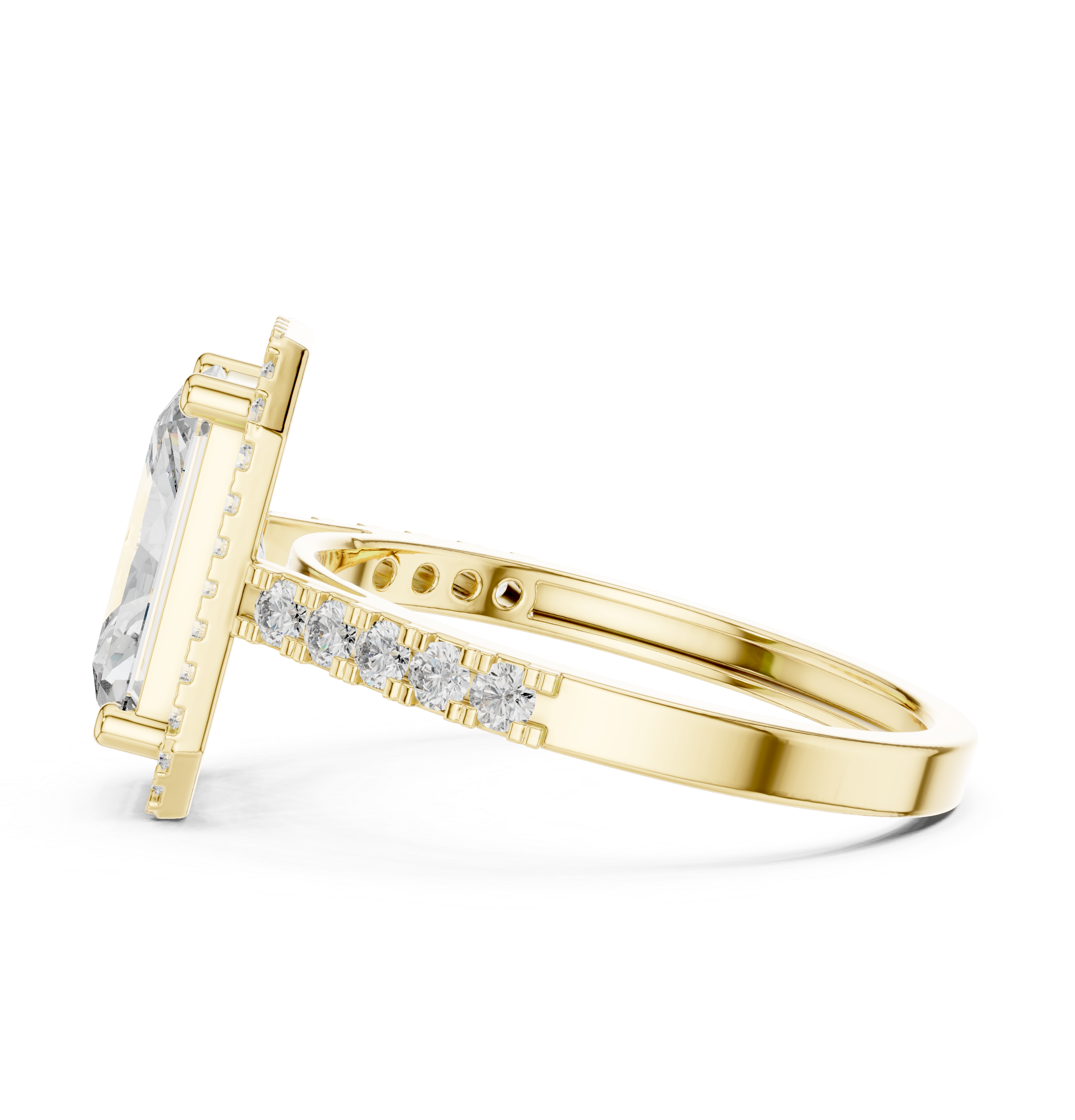 2.59 CT Radiant Cut Diamond Halo Engagement Ring with Pavé Band