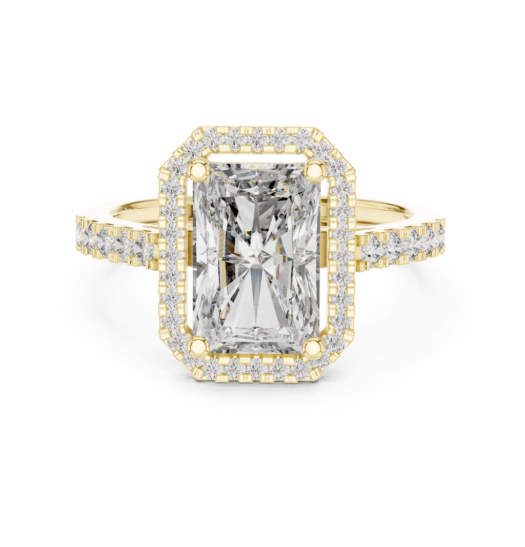 2.59 CT Radiant Cut Diamond Halo Engagement Ring with Pavé Band