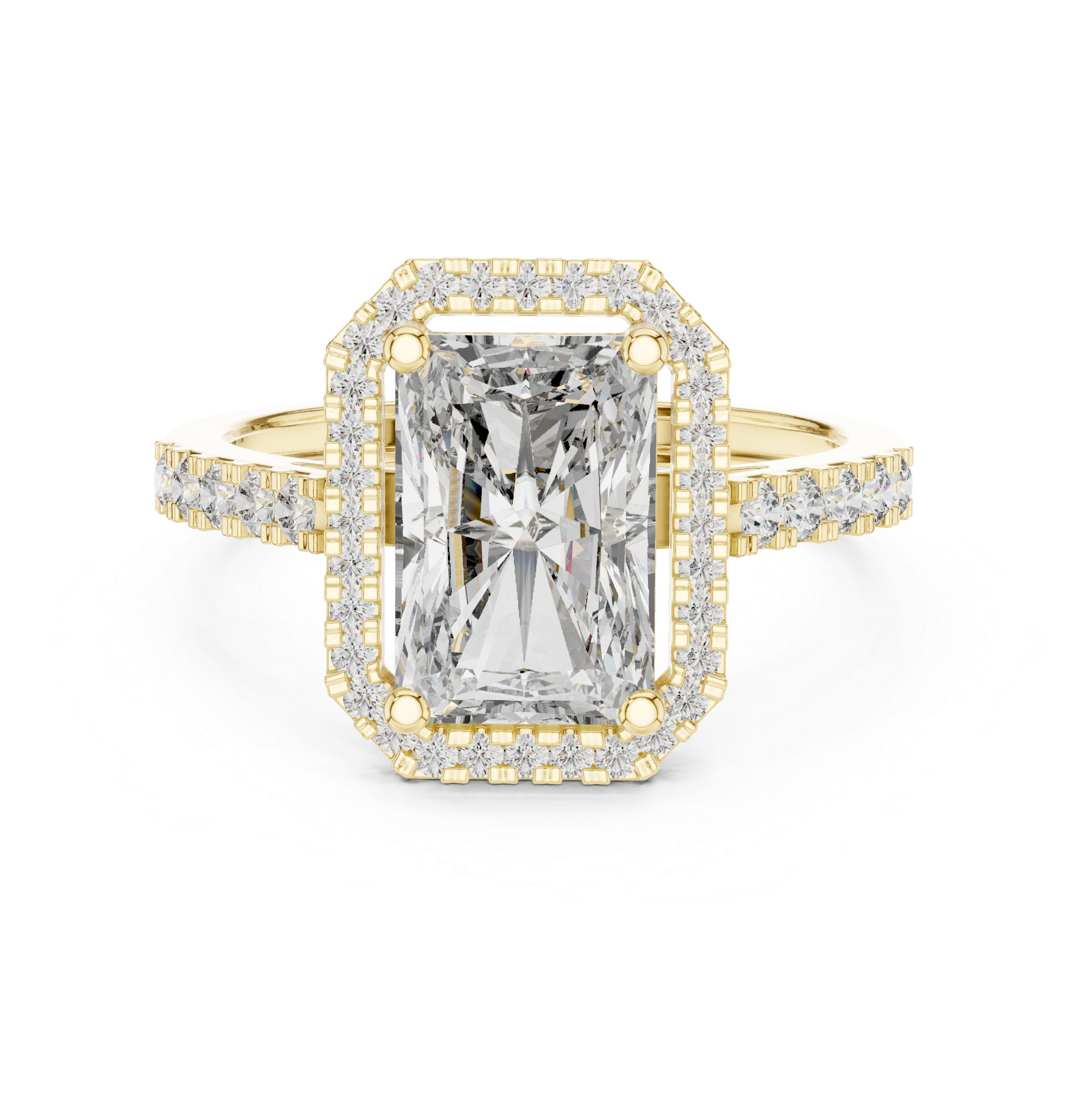 2.59 CT Radiant Cut Diamond Halo Engagement Ring with Pavé Band