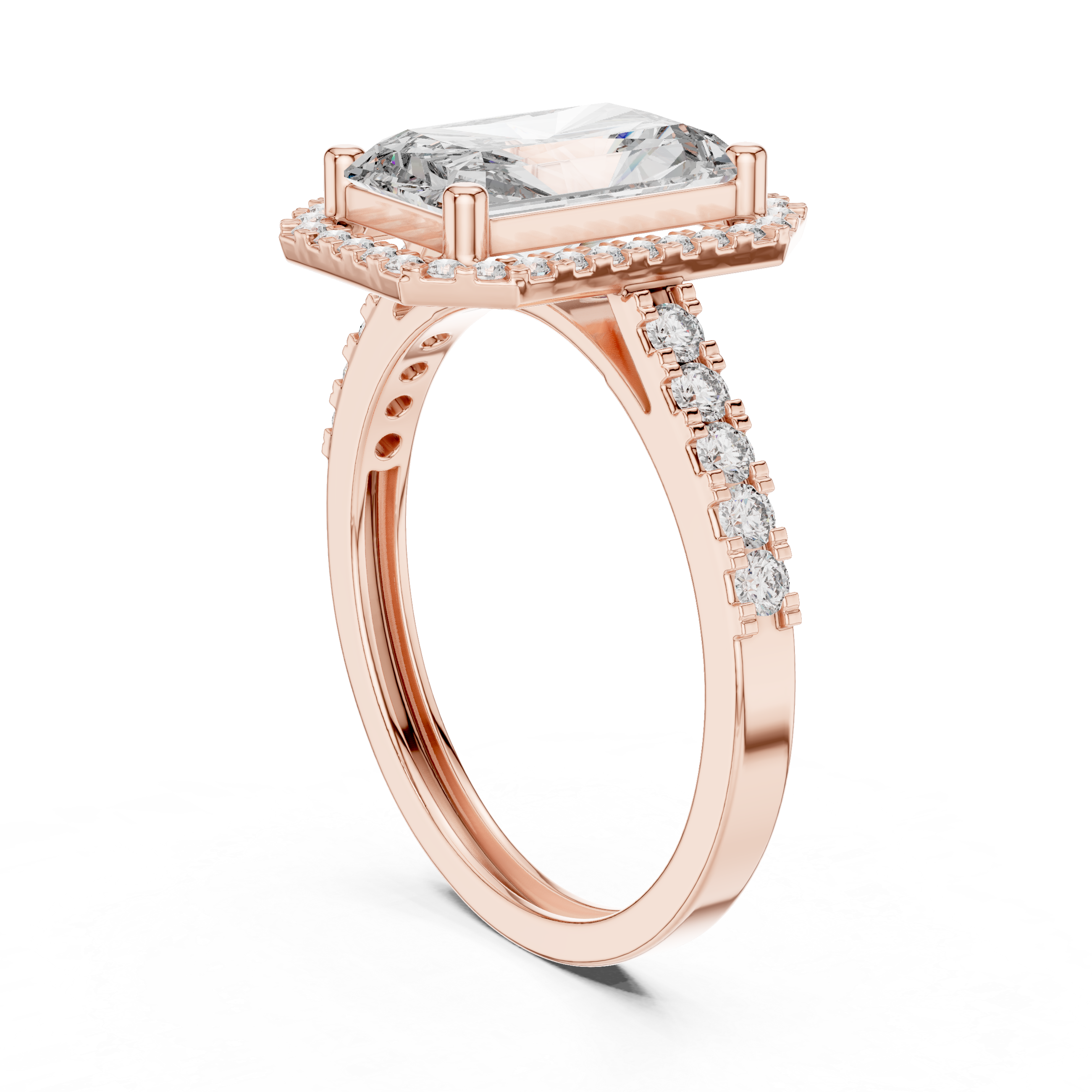 2.59 CT Radiant Cut Diamond Halo Engagement Ring with Pavé Band