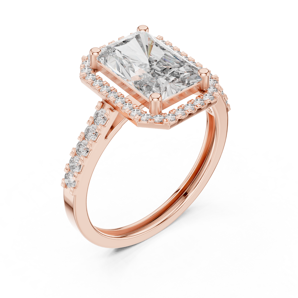 2.59 CT Radiant Cut Diamond Halo Engagement Ring with Pavé Band